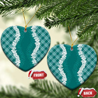 Hawaii Aloha Plumeria Lei Teal Palaka Ceramic Ornament LT7 Heart Teal - Polynesian Pride