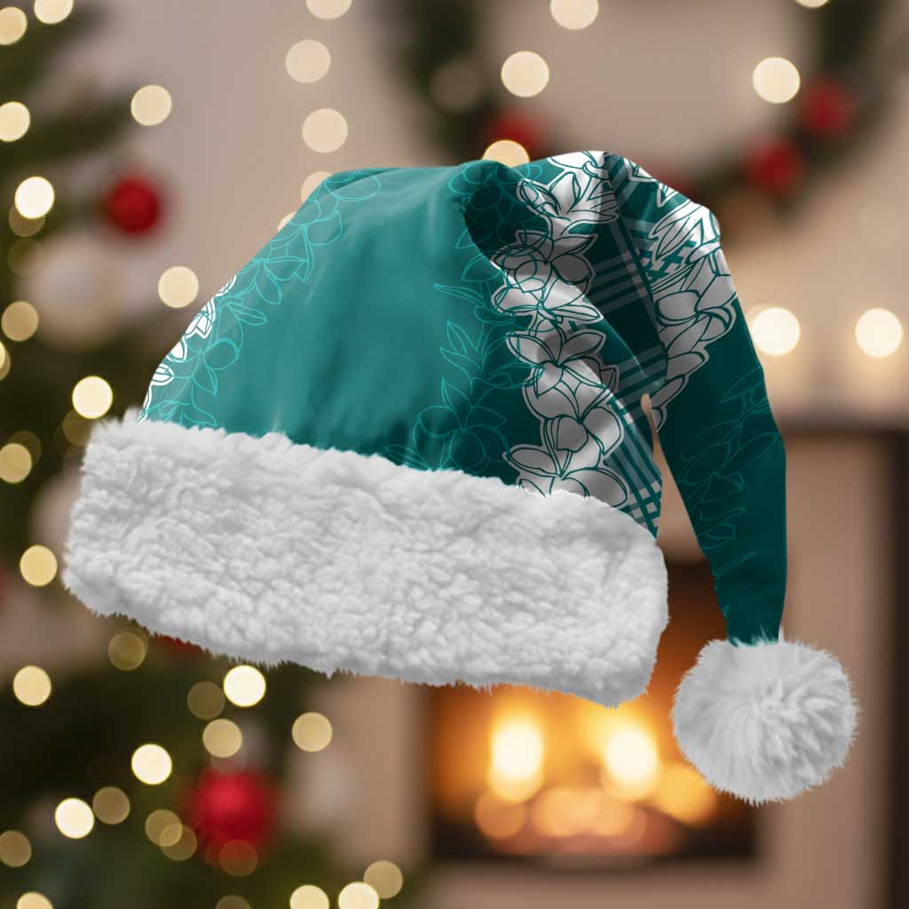 Hawaii Aloha Plumeria Lei Teal Palaka Christmas Santa Hat LT7 With Fur Teal - Polynesian Pride