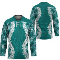 Hawaii Aloha Plumeria Lei Teal Palaka Hockey Jersey LT7 - Polynesian Pride