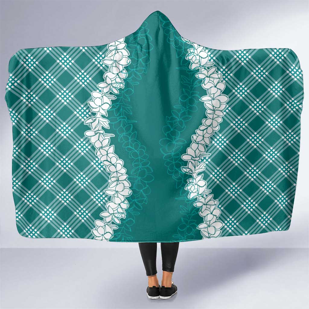 Hawaii Aloha Plumeria Lei Teal Palaka Hooded Blanket LT7 One Size Teal - Polynesian Pride