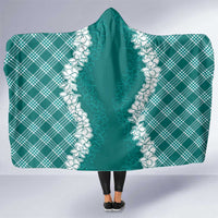 Hawaii Aloha Plumeria Lei Teal Palaka Hooded Blanket LT7 One Size Teal - Polynesian Pride