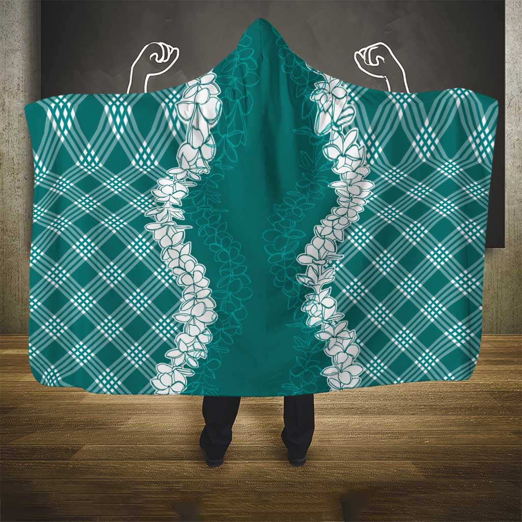 Hawaii Aloha Plumeria Lei Teal Palaka Hooded Blanket LT7 - Polynesian Pride