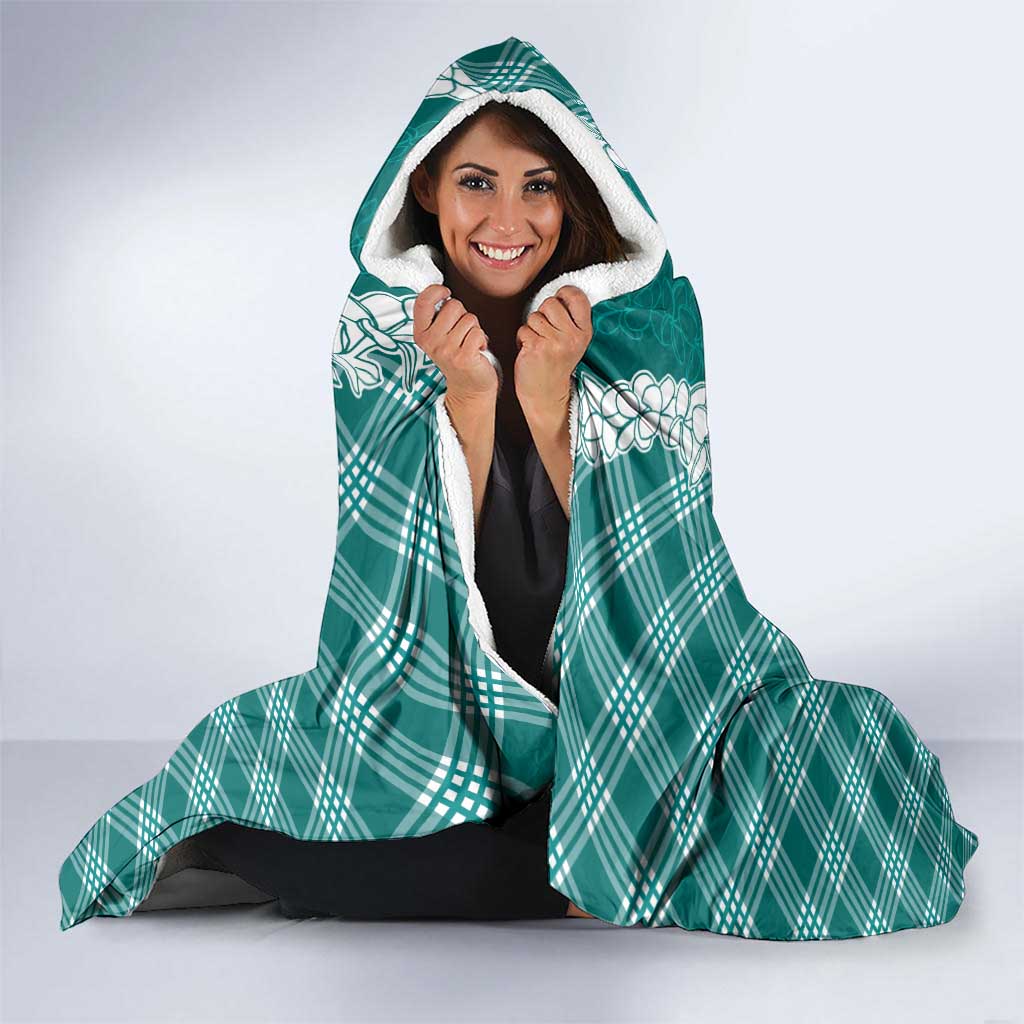 Hawaii Aloha Plumeria Lei Teal Palaka Hooded Blanket LT7 - Polynesian Pride