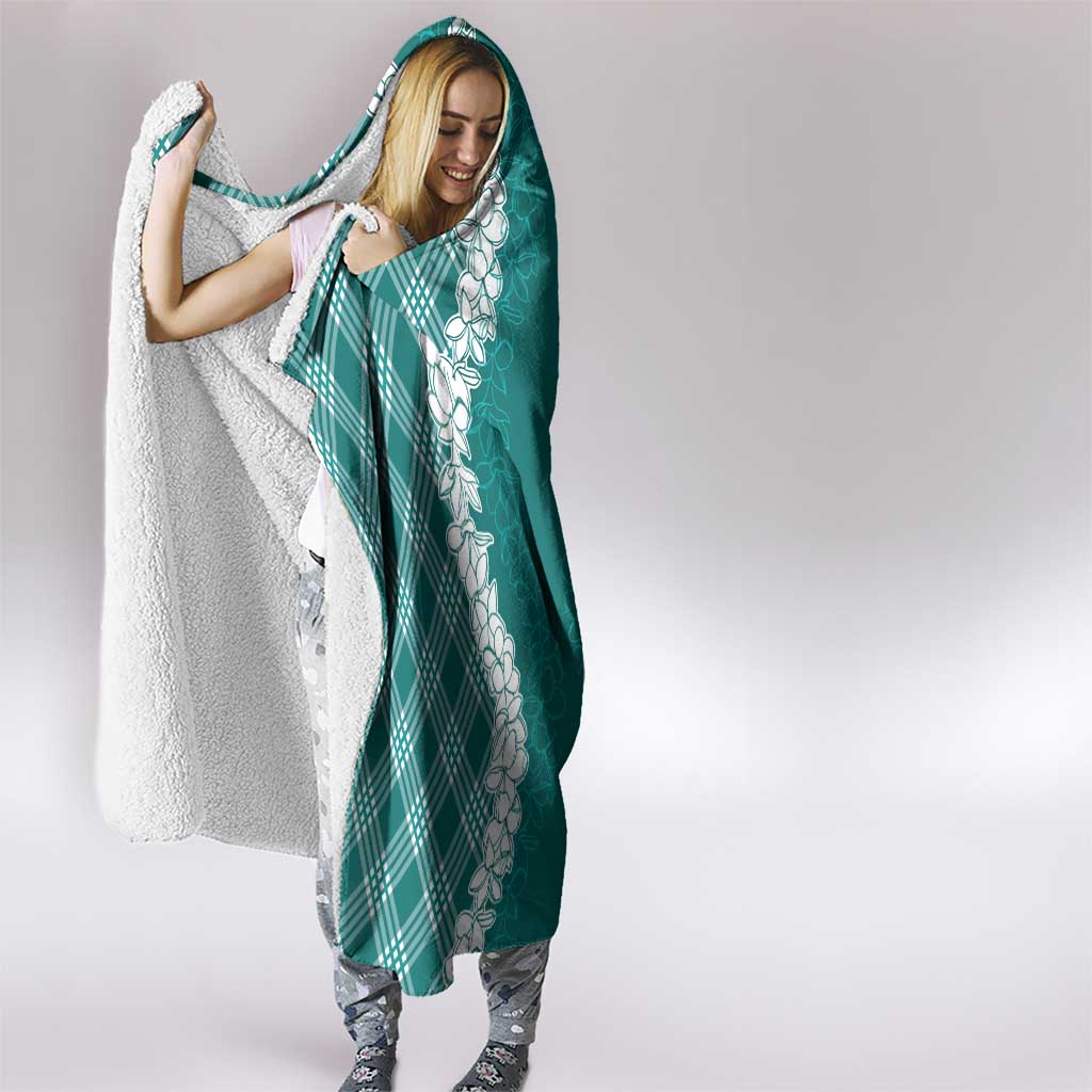 Hawaii Aloha Plumeria Lei Teal Palaka Hooded Blanket LT7 - Polynesian Pride