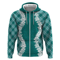 Hawaii Aloha Plumeria Lei Teal Palaka Hoodie LT7 Zip Hoodie Teal - Polynesian Pride