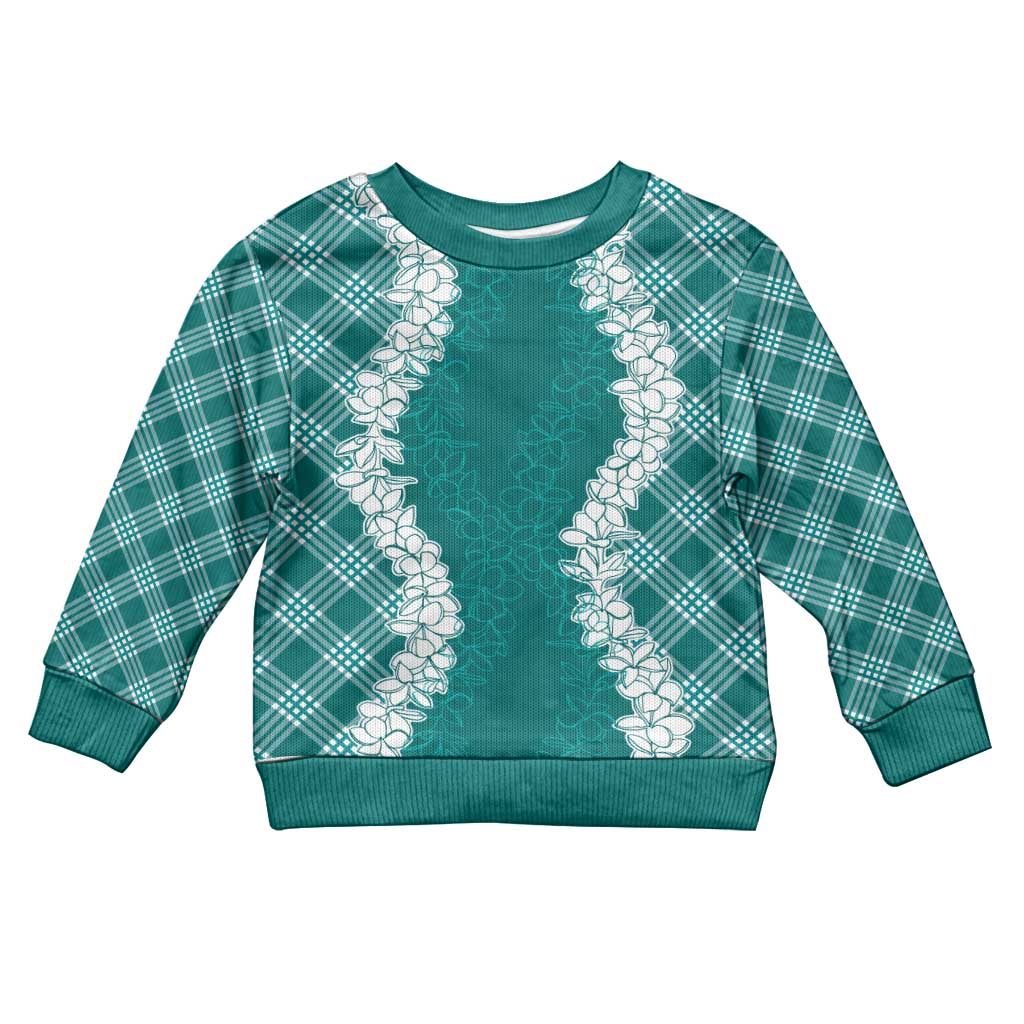 Hawaii Aloha Plumeria Lei Teal Palaka Kid Ugly Christmas Sweater LT7 Kid Teal - Polynesian Pride