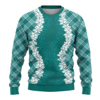 Hawaii Aloha Plumeria Lei Teal Palaka Ugly Christmas Sweater LT7 - Polynesian Pride
