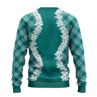 Hawaii Aloha Plumeria Lei Teal Palaka Ugly Christmas Sweater LT7 - Polynesian Pride