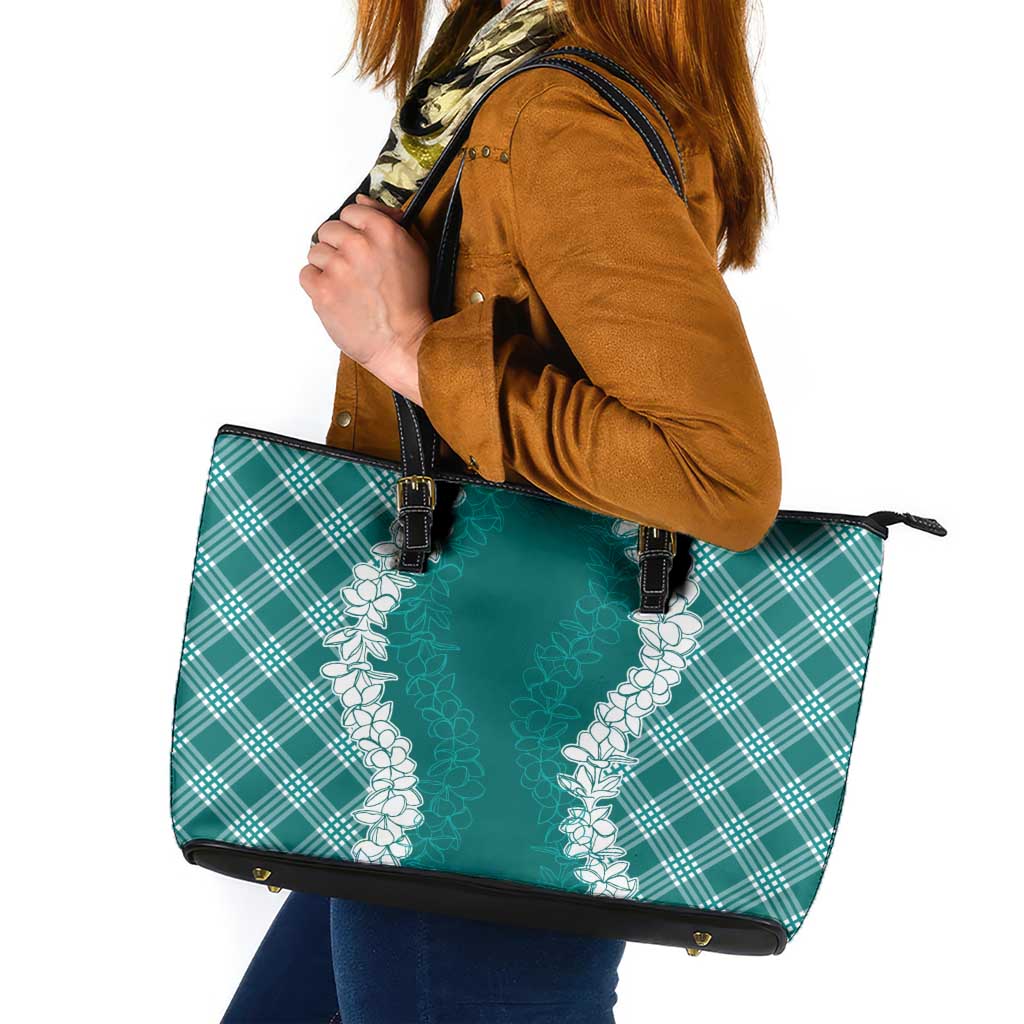 Hawaii Aloha Plumeria Lei Teal Palaka Leather Tote Bag LT7 Teal - Polynesian Pride