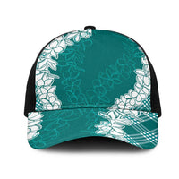 Hawaii Aloha Plumeria Lei Teal Palaka Mesh Trucker Cap LT7 One Size Black Teal - Polynesian Pride