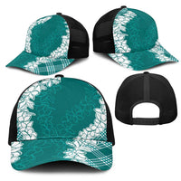 Hawaii Aloha Plumeria Lei Teal Palaka Mesh Trucker Cap LT7 - Polynesian Pride