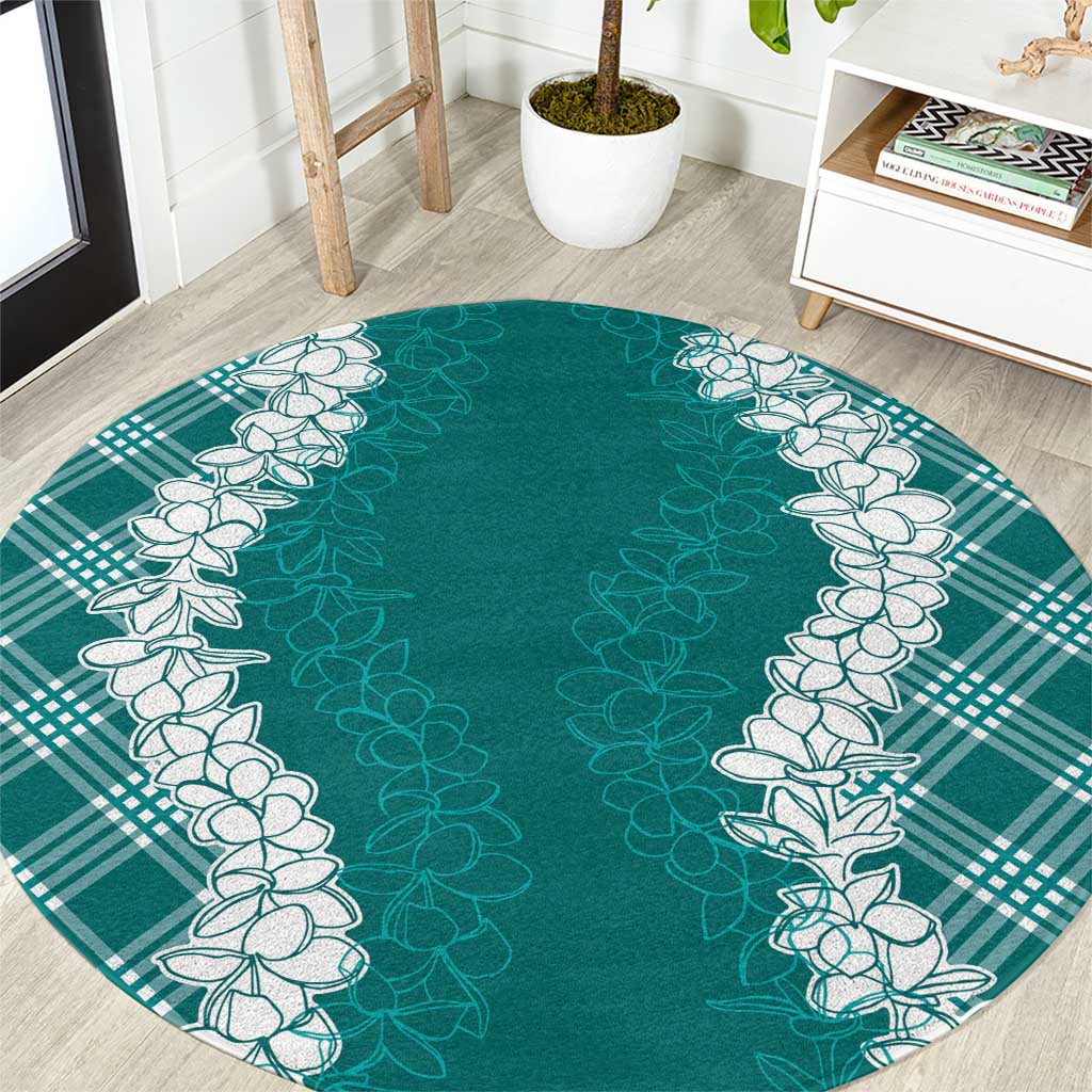 Hawaii Aloha Plumeria Lei Teal Palaka Round Carpet LT7 Teal - Polynesian Pride