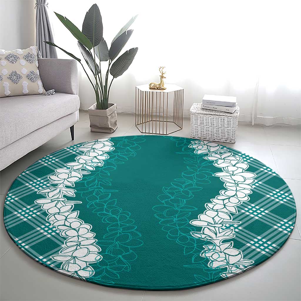 Hawaii Aloha Plumeria Lei Teal Palaka Round Carpet LT7 - Polynesian Pride