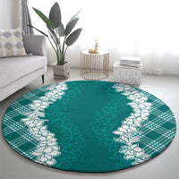 Hawaii Aloha Plumeria Lei Teal Palaka Round Carpet LT7 - Polynesian Pride