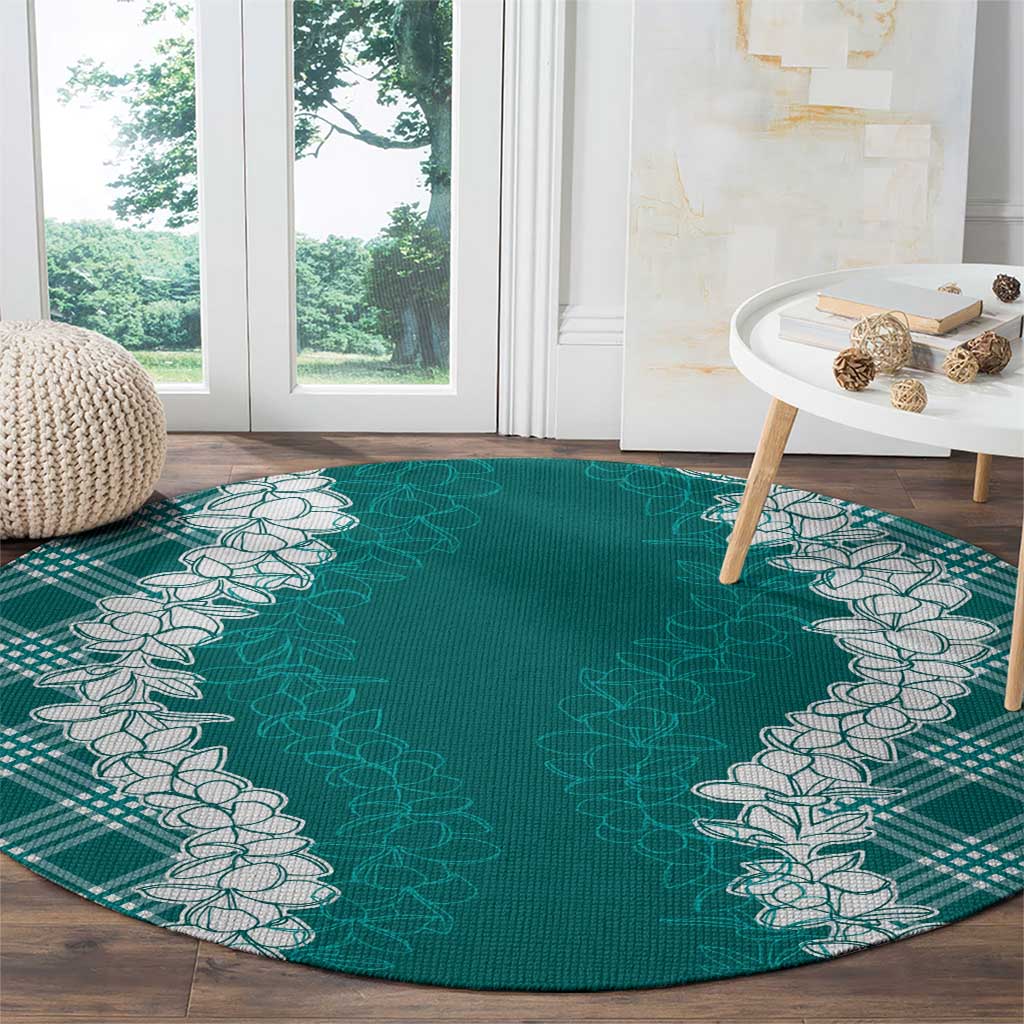 Hawaii Aloha Plumeria Lei Teal Palaka Round Carpet LT7 - Polynesian Pride