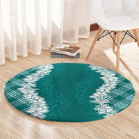 Hawaii Aloha Plumeria Lei Teal Palaka Round Carpet LT7 - Polynesian Pride