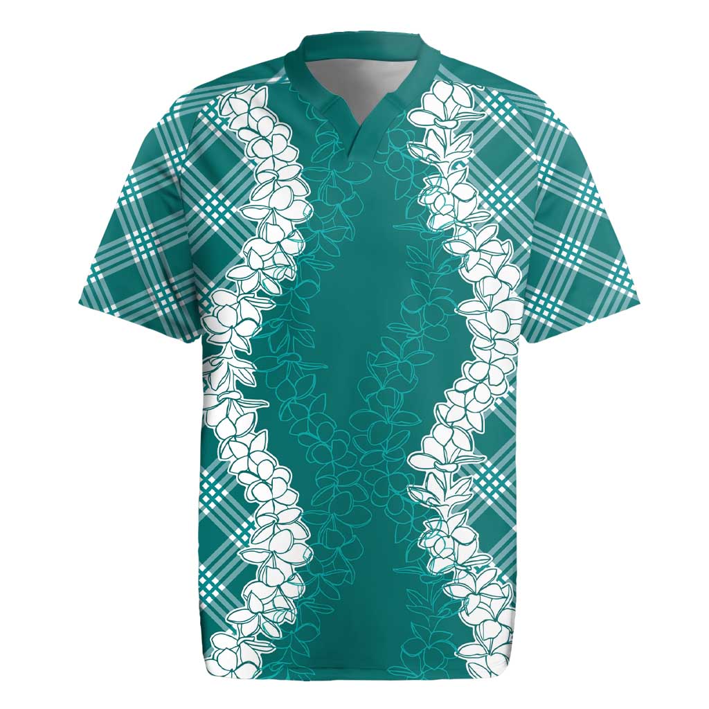 Hawaii Aloha Plumeria Lei Teal Palaka Rugby Jersey LT7 Teal - Polynesian Pride