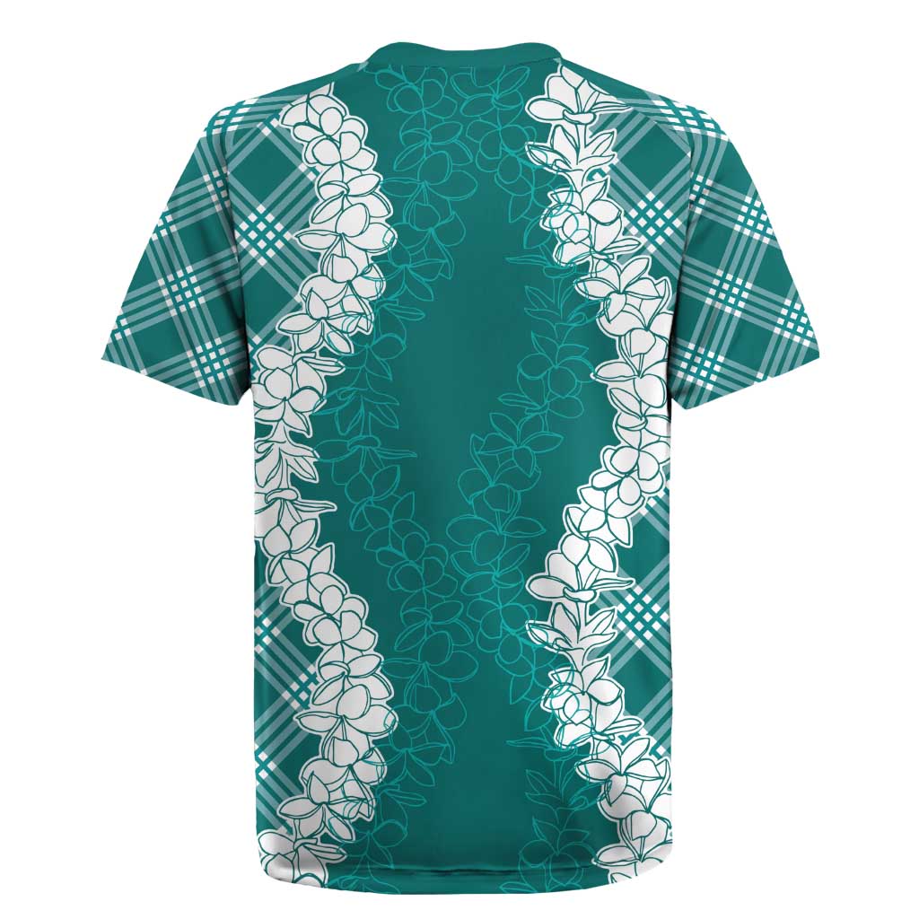 Hawaii Aloha Plumeria Lei Teal Palaka Rugby Jersey LT7 - Polynesian Pride