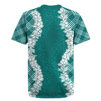 Hawaii Aloha Plumeria Lei Teal Palaka Rugby Jersey LT7 - Polynesian Pride