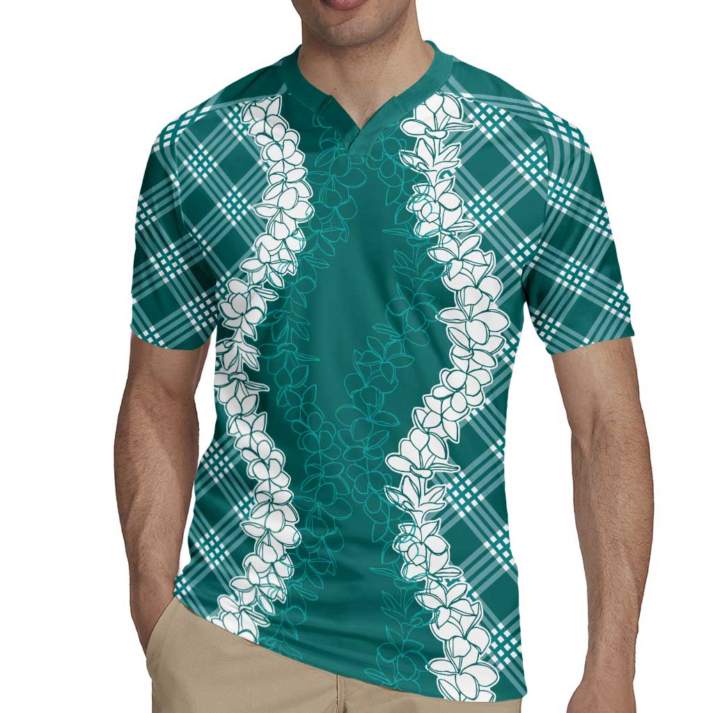 Hawaii Aloha Plumeria Lei Teal Palaka Rugby Jersey LT7 - Polynesian Pride