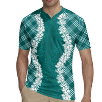 Hawaii Aloha Plumeria Lei Teal Palaka Rugby Jersey LT7 - Polynesian Pride