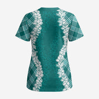 Hawaii Aloha Plumeria Lei Teal Palaka Scrub Top LT7 - Polynesian Pride