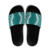 Hawaii Aloha Plumeria Lei Teal Palaka Slide Sandals LT7 Teal - Polynesian Pride