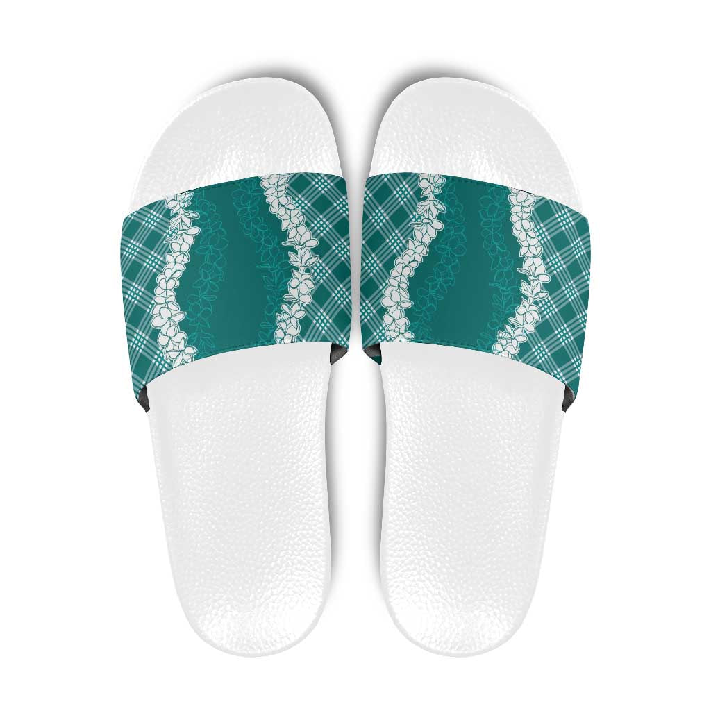 Hawaii Aloha Plumeria Lei Teal Palaka Slide Sandals LT7 Teal - Polynesian Pride