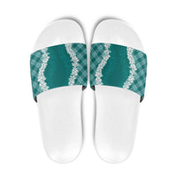 Hawaii Aloha Plumeria Lei Teal Palaka Slide Sandals LT7 Teal - Polynesian Pride