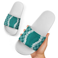 Hawaii Aloha Plumeria Lei Teal Palaka Slide Sandals LT7 - Polynesian Pride