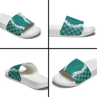 Hawaii Aloha Plumeria Lei Teal Palaka Slide Sandals LT7 - Polynesian Pride