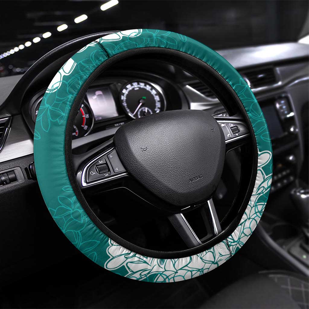 Hawaii Aloha Plumeria Lei Teal Palaka Steering Wheel Cover LT7 Universal Fit Teal - Polynesian Pride
