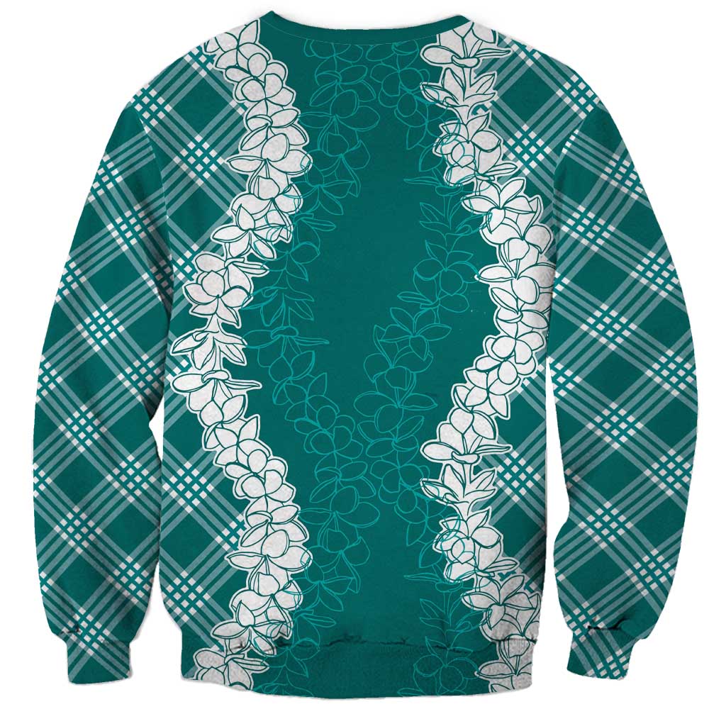 Hawaii Aloha Plumeria Lei Teal Palaka Sweatshirt LT7 - Polynesian Pride