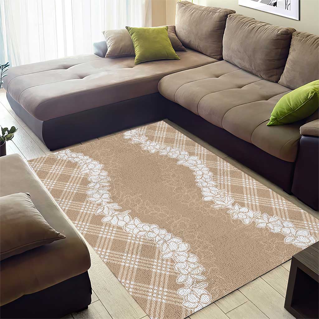 Hawaii Aloha Plumeria Lei Beige Palaka Area Rug LT7 - Polynesian Pride