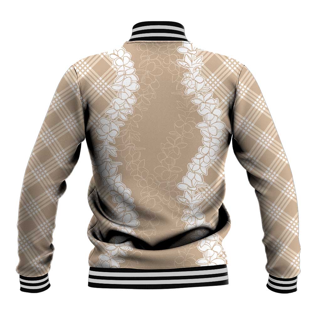 Hawaii Aloha Plumeria Lei Beige Palaka Baseball Jacket LT7 - Polynesian Pride