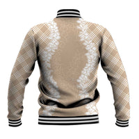 Hawaii Aloha Plumeria Lei Beige Palaka Baseball Jacket LT7 - Polynesian Pride
