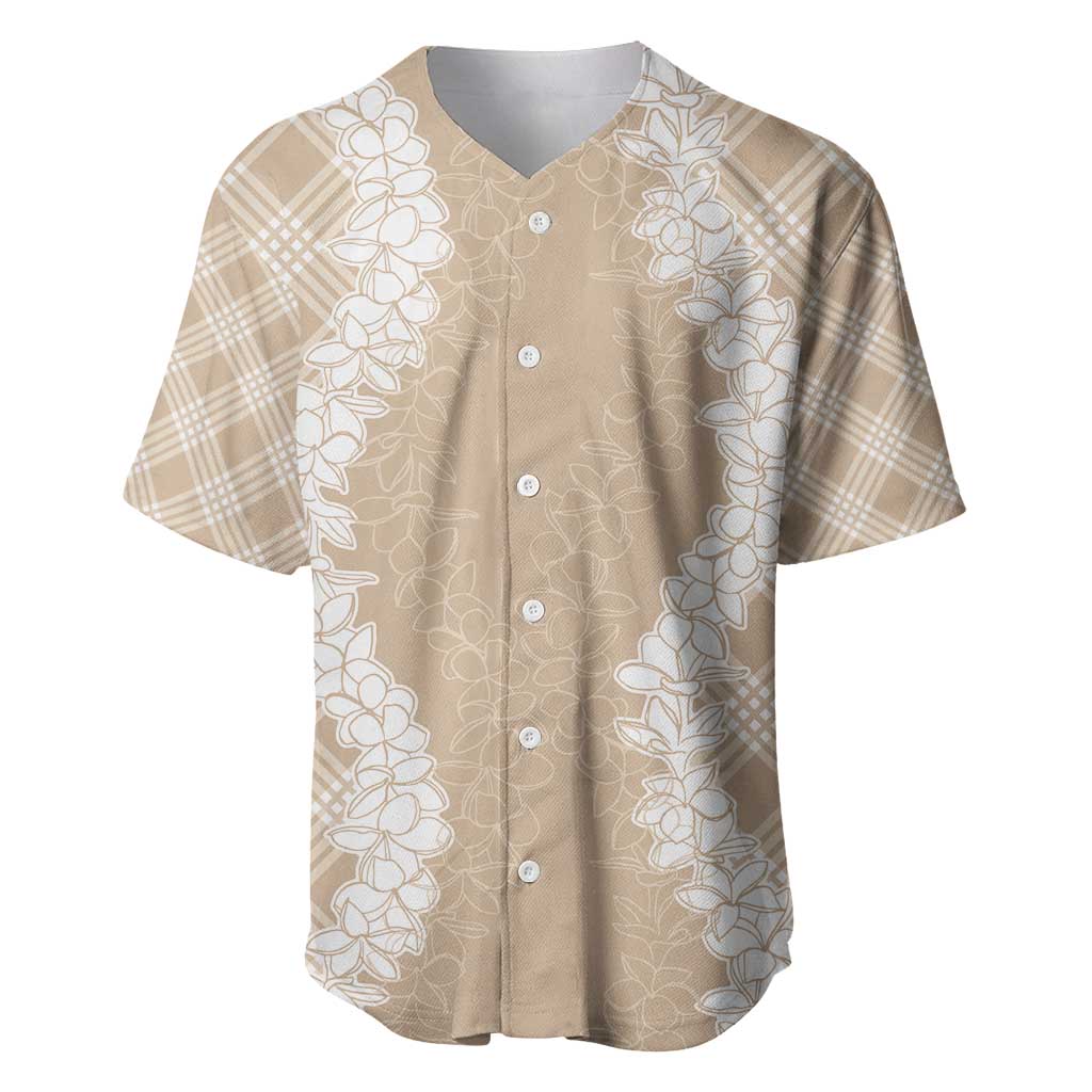 Hawaii Aloha Plumeria Lei Beige Palaka Baseball Jersey LT7 Beige - Polynesian Pride
