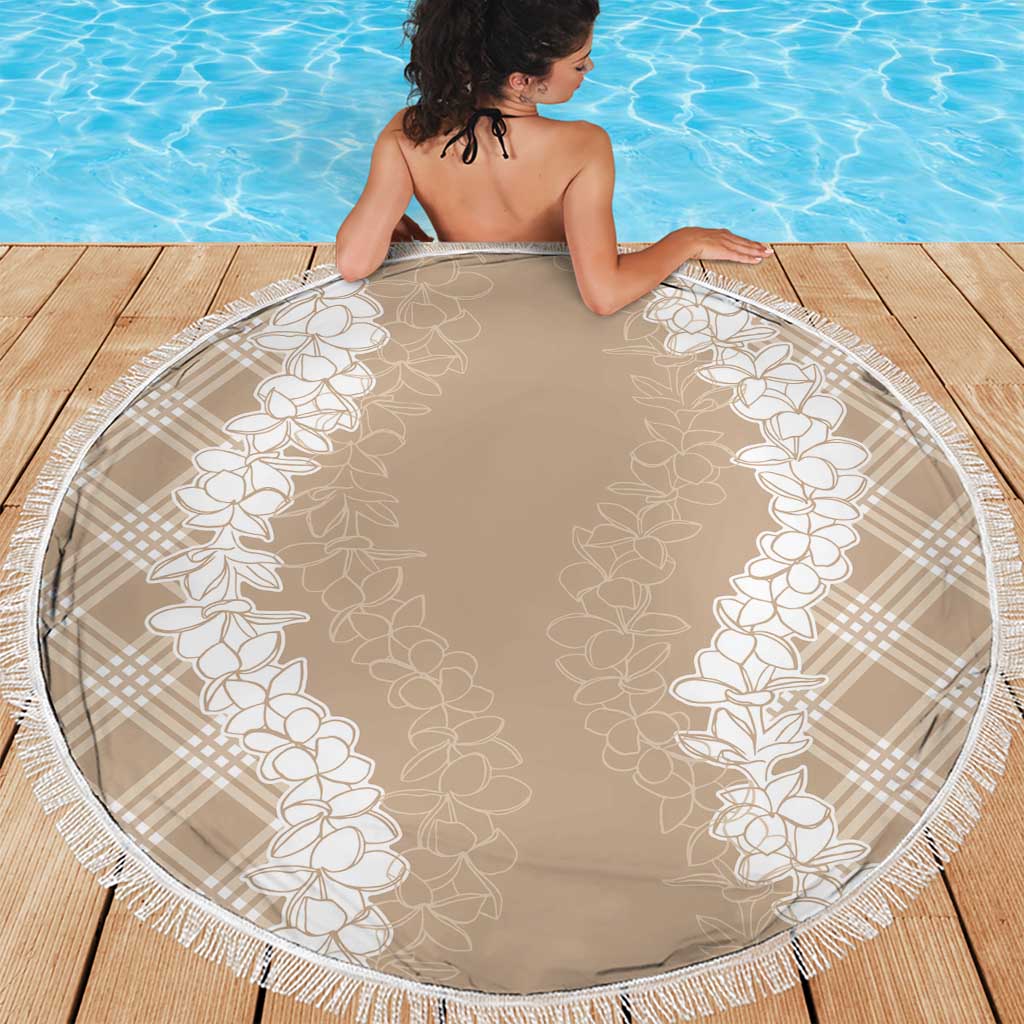 Hawaii Aloha Plumeria Lei Beige Palaka Beach Blanket LT7 - Polynesian Pride