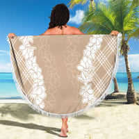 Hawaii Aloha Plumeria Lei Beige Palaka Beach Blanket LT7 - Polynesian Pride