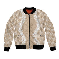 Hawaii Aloha Plumeria Lei Beige Palaka Bomber Jacket LT7 Unisex Beige - Polynesian Pride