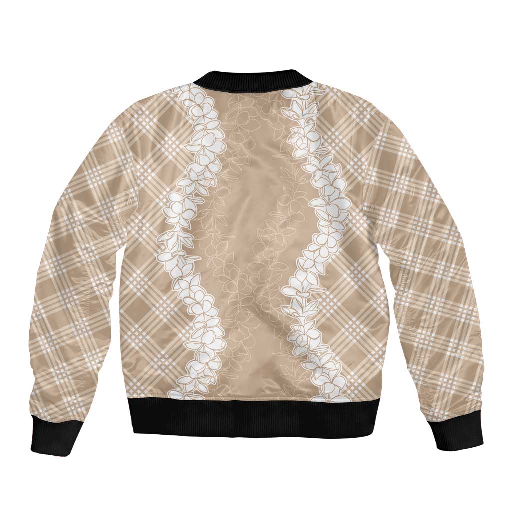 Hawaii Aloha Plumeria Lei Beige Palaka Bomber Jacket LT7 - Polynesian Pride