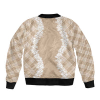 Hawaii Aloha Plumeria Lei Beige Palaka Bomber Jacket LT7 - Polynesian Pride