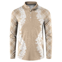 Hawaii Aloha Plumeria Lei Beige Palaka Button Sweatshirt LT7 Beige - Polynesian Pride