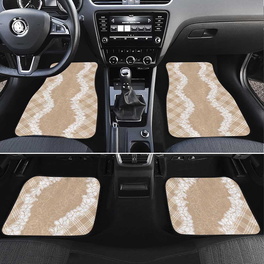 Hawaii Aloha Plumeria Lei Beige Palaka Car Mats LT7 Set 4pcs Beige - Polynesian Pride