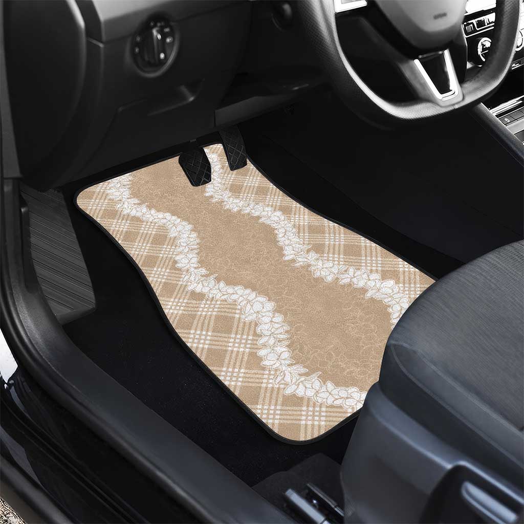 Hawaii Aloha Plumeria Lei Beige Palaka Car Mats LT7 - Polynesian Pride