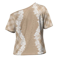 Hawaii Aloha Plumeria Lei Beige Palaka Cross Shoulder Shirt LT7 - Polynesian Pride