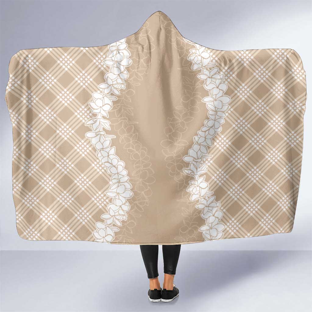 Hawaii Aloha Plumeria Lei Beige Palaka Hooded Blanket LT7 One Size Beige - Polynesian Pride
