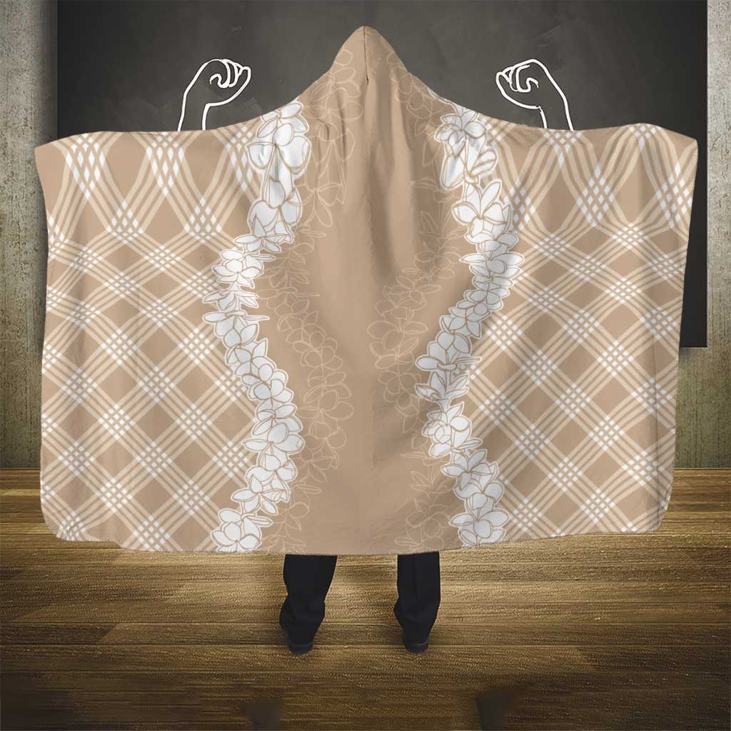 Hawaii Aloha Plumeria Lei Beige Palaka Hooded Blanket LT7 - Polynesian Pride
