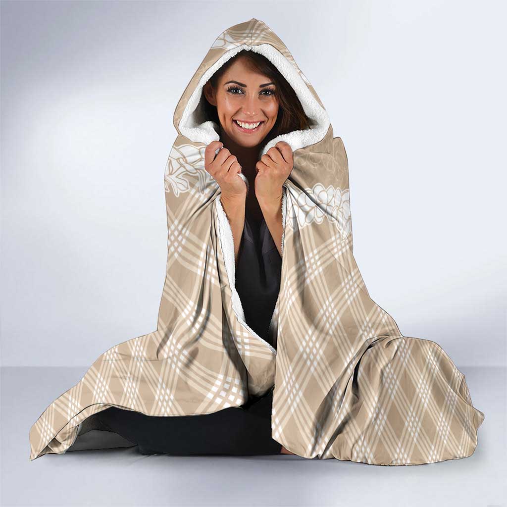 Hawaii Aloha Plumeria Lei Beige Palaka Hooded Blanket LT7 - Polynesian Pride