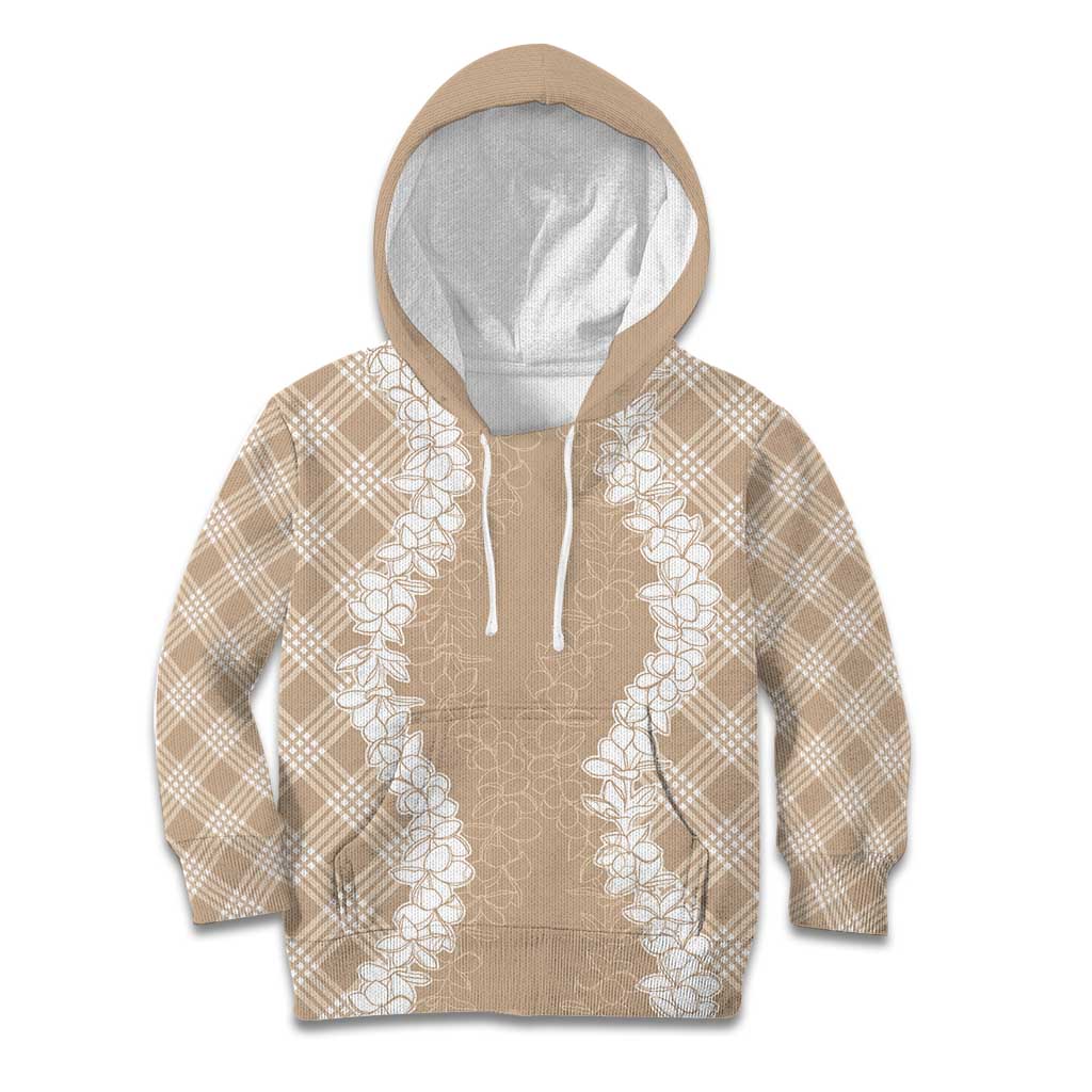 Hawaii Aloha Plumeria Lei Beige Palaka Kid Hoodie LT7 Hoodie Beige - Polynesian Pride